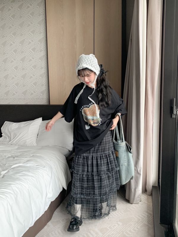 格紋控必收 日系格紋蓬蓬長裙 