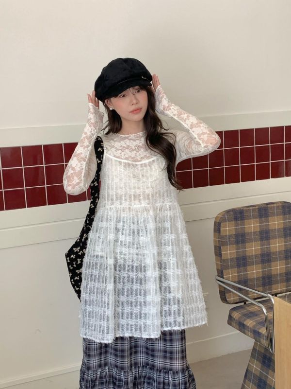 月光輕紗細肩背心 韓系透膚感蕾絲背心（3色） 