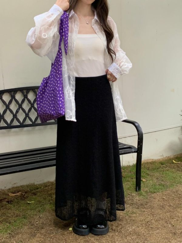 晨曦花園 高腰修身長裙 氣質垂墜感 顯瘦百搭長裙（2色） 