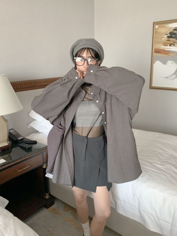 質感研究生  日系清新格紋襯衫（男女可穿） 