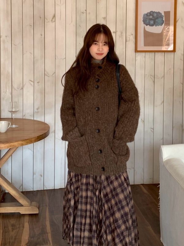 琥珀色的旋律 日系柔光格紋百褶長裙 鬆緊腰不貼腿 顯瘦垂墜感 四季可穿通勤日常裙（3色） 