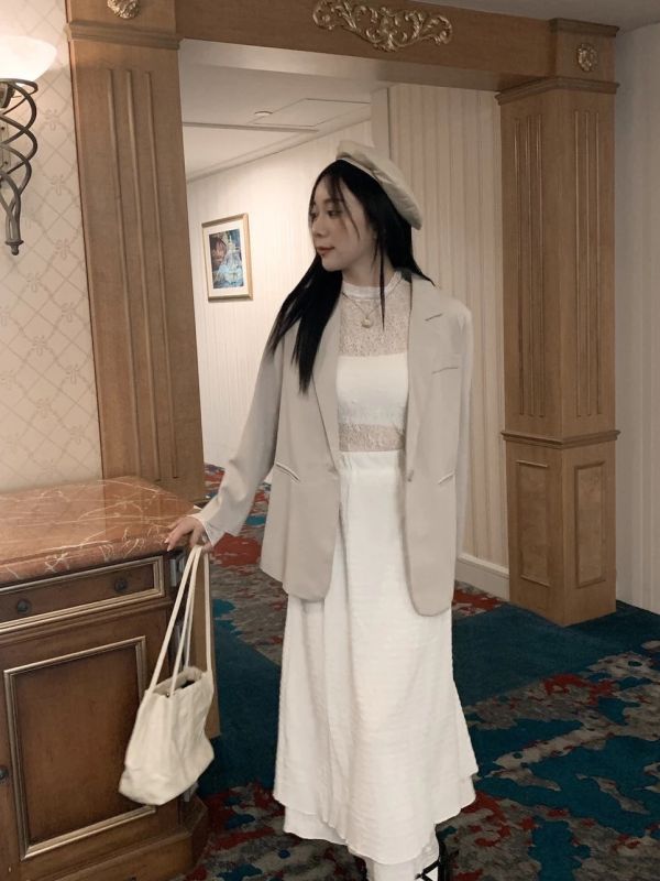 輕甜美感 優雅提花鬆緊腰層次長裙 