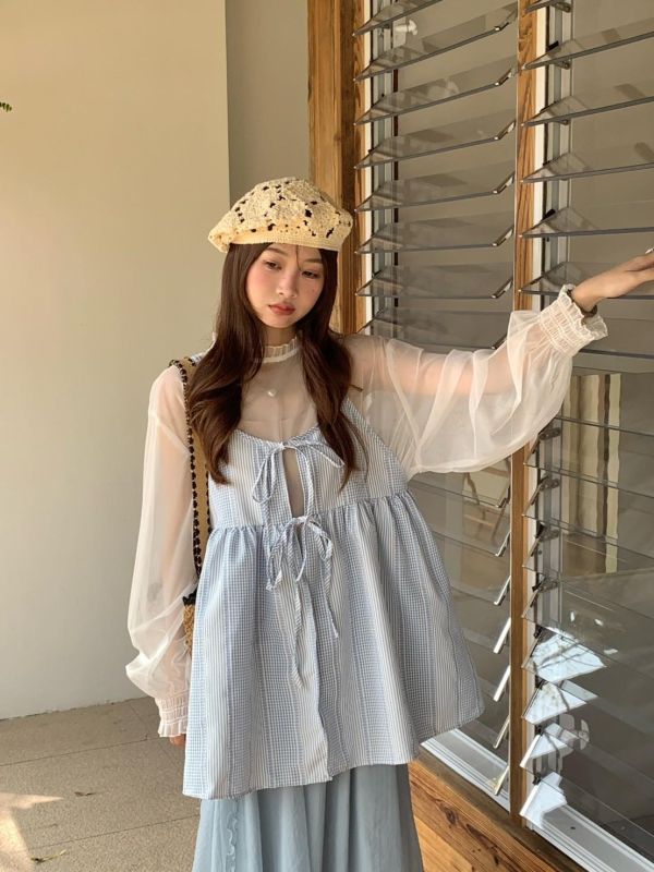 早安夏日 格紋細肩背心 格紋細肩背心 韓系吊帶背心 女生背心 夏天上衣 清新少女穿搭（3色） 