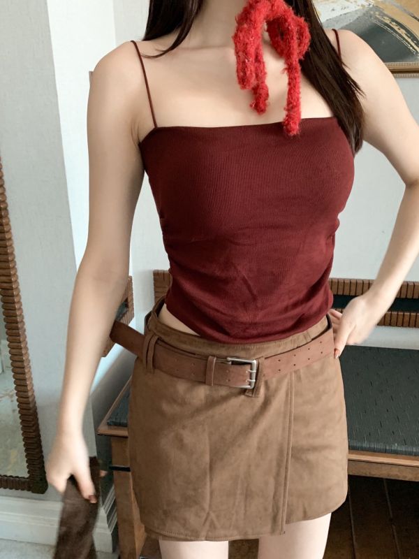 輕霧美胸款 細肩磨毛抓皺吊帶 柔美不做作的小性感（5色） 