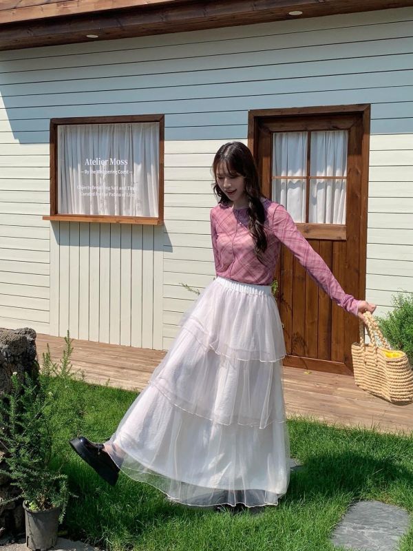 巴黎晨霧仙氣感 多層紗裙 高腰長裙 蛋糕裙(3色） 