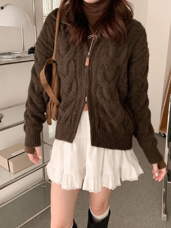 溫暖信號 麻花拉鍊針織外套 保暖不刺膚 （2色） 