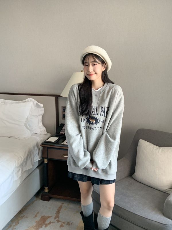 楓糖少女 寬鬆刺繡Over size大學T 