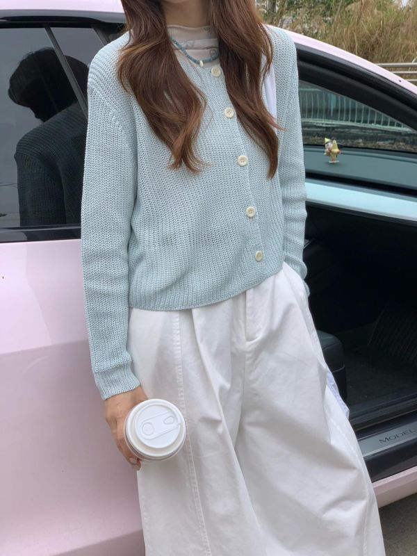 普羅旺斯 花霧針織 開襟長袖針織上衣（4色） 