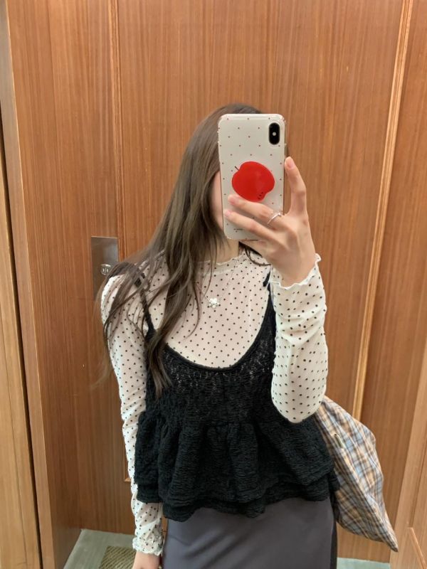 小雛花戀日 蕾絲細肩綁帶背心 可調肩帶 疊穿蛋糕層次背心（3色） 