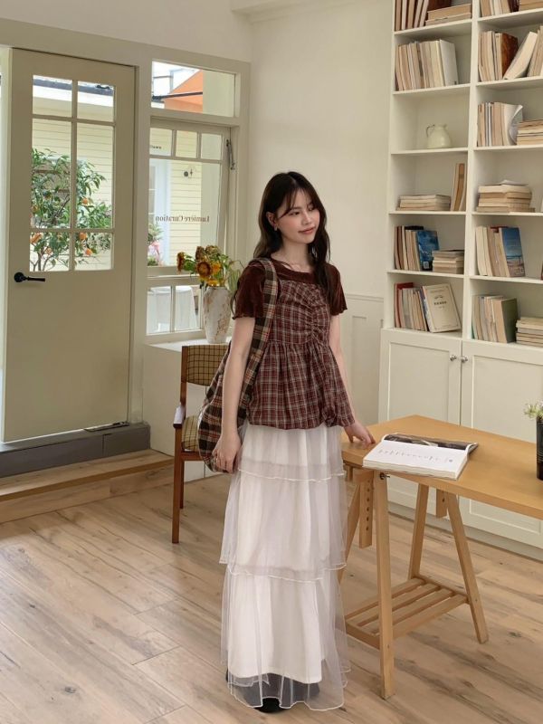 午後書店日常 格紋細肩澎感背心（3色） 