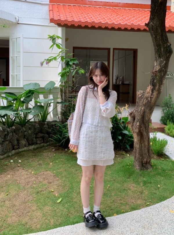 把春天穿在身上 雙層設計鬆緊腰短裙 高腰顯瘦 溫柔感短裙（2色） 