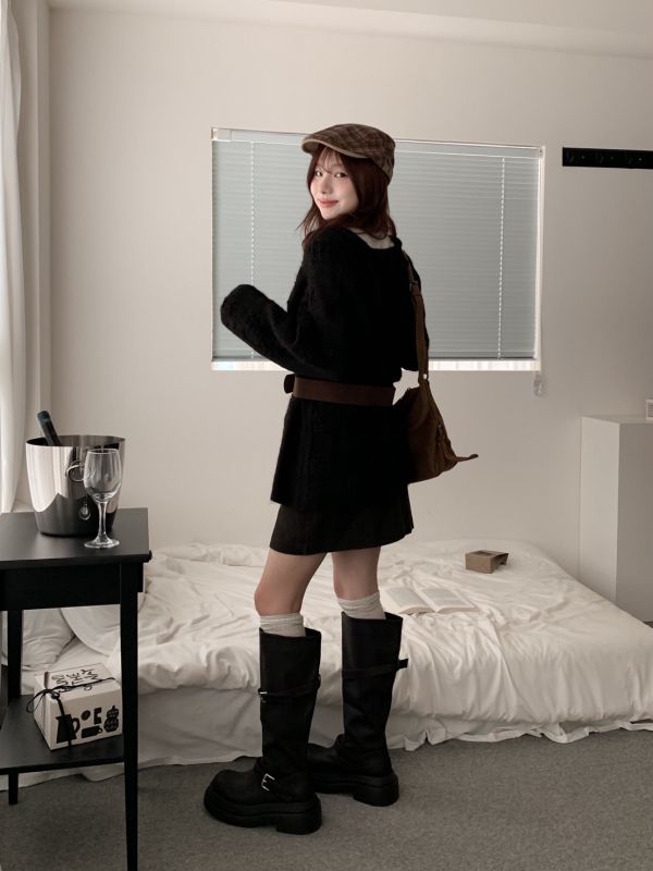 繫住溫柔 毛絨針織上衣＋麂皮腰帶 （2色） 