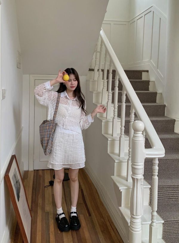 度假氛圍感透膚蕾絲襯衫 微透小性感襯衫（4色） 