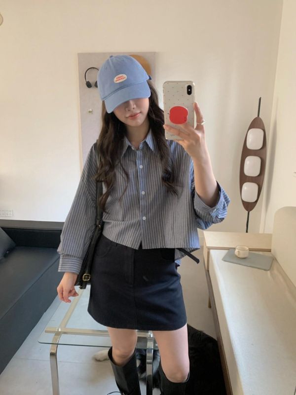 清冷系高腰A字短裙（附腰帶） 