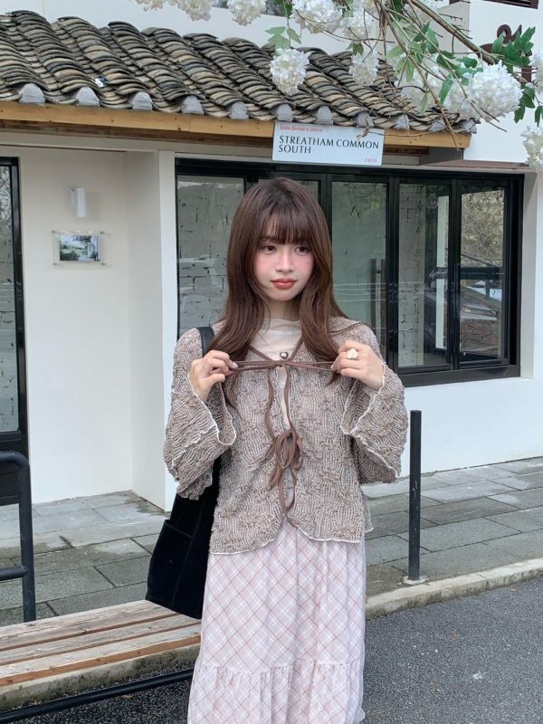 香榭花園針織 韓系綁帶短版針織上衣 慵懶薄針織罩衫（3色） 