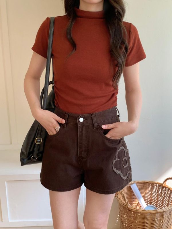 南法日常穿搭 立體花牛仔短褲 百搭顯腿長款（3色） 