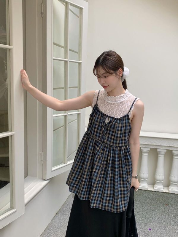 英倫週末日記 格紋細肩洋裝 輕甜版型背心（2色） 