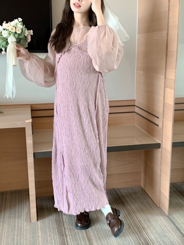 限量款 夢中婚禮 V領輕盈羽毛長洋裝 (3色) 