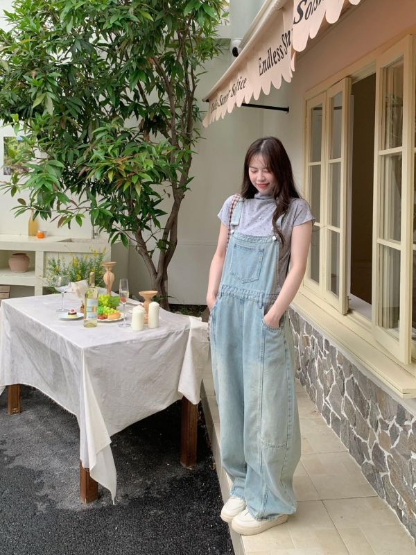 晨霧莊園 寬版吊帶牛仔長褲 法式慵懶感日常穿搭（2色） 