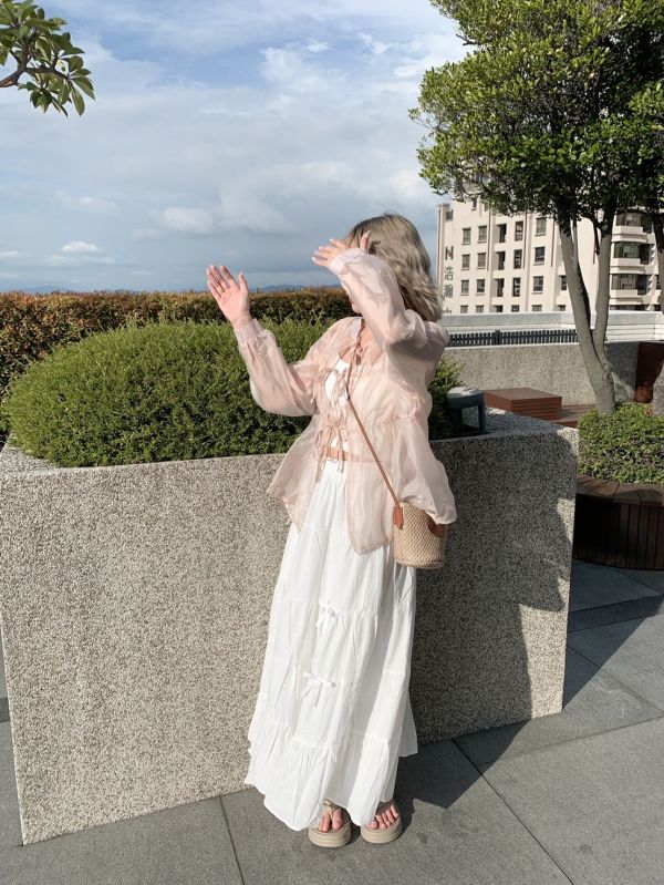 柔軟浪花 微緞面光正反兩穿綁帶罩衫(4色) 