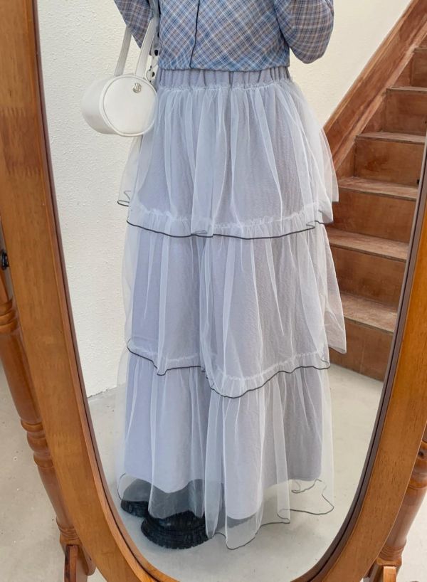 巴黎晨霧仙氣感 多層紗裙 高腰長裙 蛋糕裙(3色） 