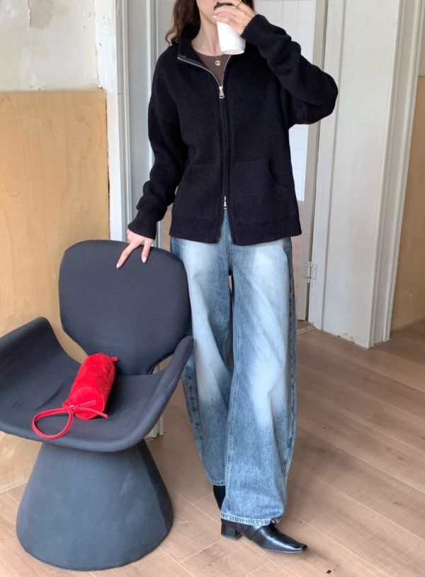 霧藍潮汐 復古做舊質感長褲 