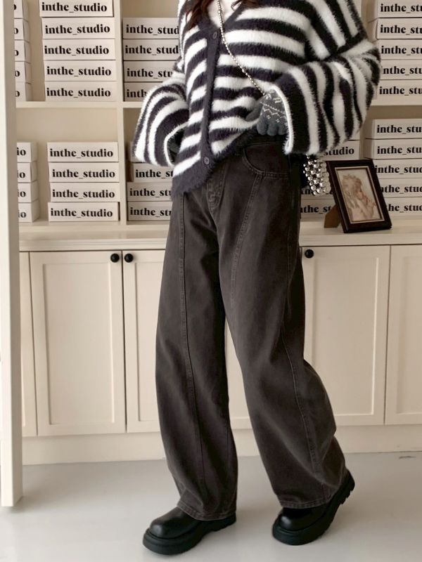 甜栗線條 顯瘦彎刀褲 高腰修身 秋冬百搭長褲（3色） 