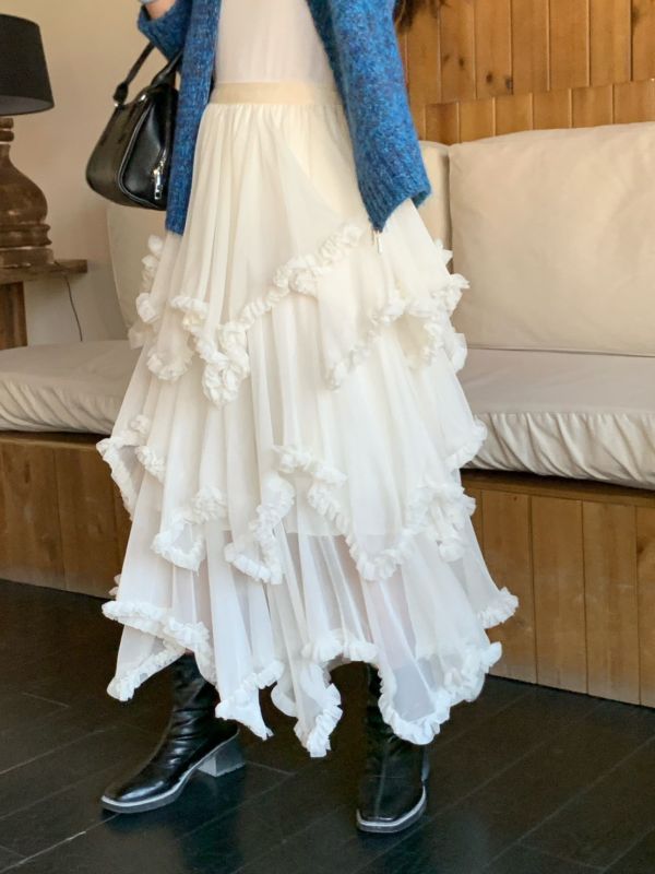 珍妮的搖籃曲 韓系復古層次紗裙 高級感垂墜不膨脹 顯瘦神比例（3色） 