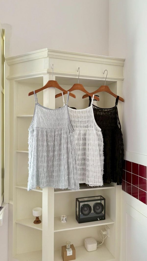 月光輕紗細肩背心 韓系透膚感蕾絲背心（3色） 