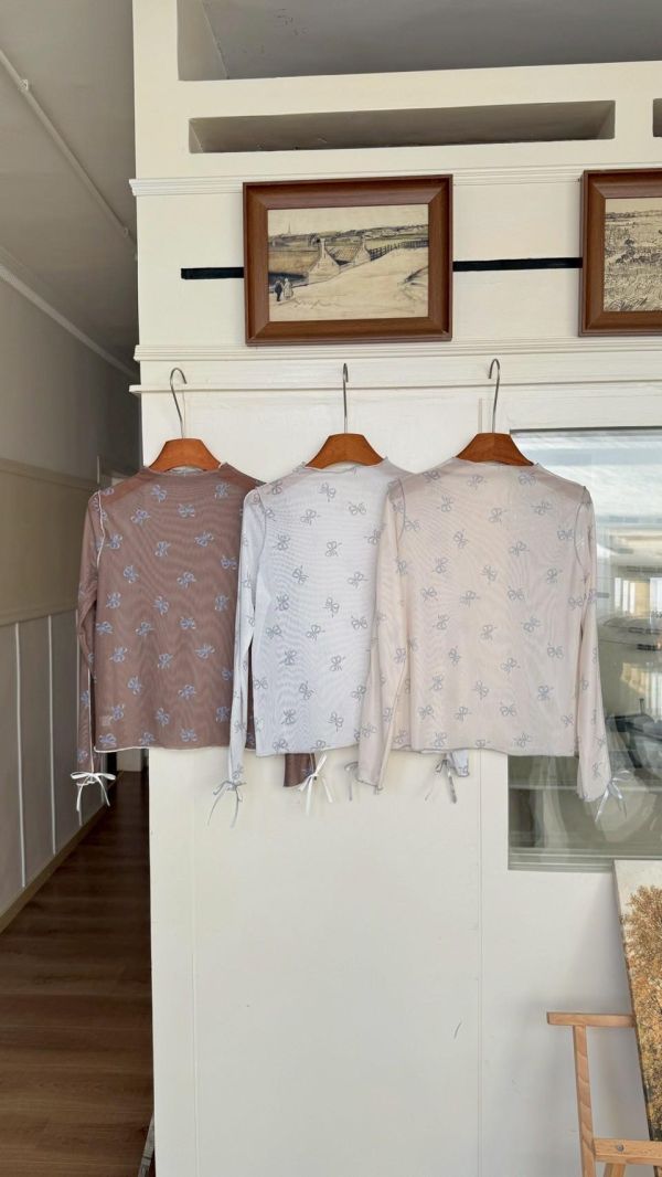 蝶舞微光 刺繡上衣 韓系蝴蝶刺繡透膚打底衫 小隻女孩氣質長袖 百搭內搭（3色） 