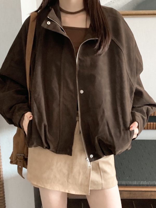 冬季綠野 霧面麂皮 立領澎感外套 高級感顯瘦版（2色） 