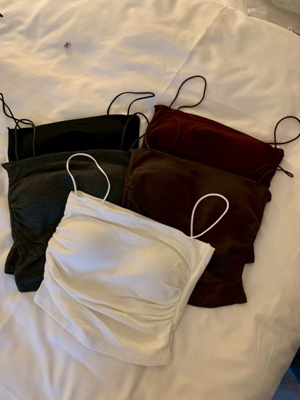 輕霧美胸款 細肩磨毛抓皺吊帶 柔美不做作的小性感（5色） 