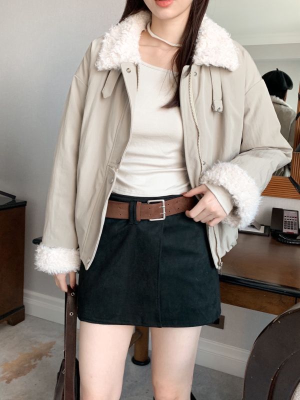 奶霜暖語 毛毛領短版外套 保暖小澎設計（3色） 