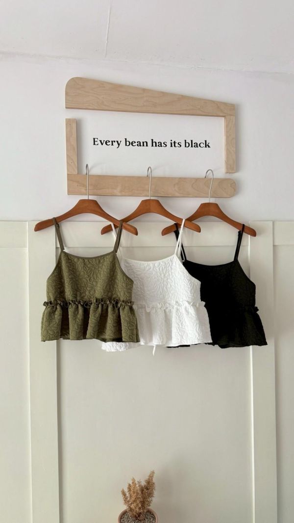 晚風花紋細肩背心 韓系短版顯瘦 小性感荷葉上衣 春夏百搭背心（3色） 