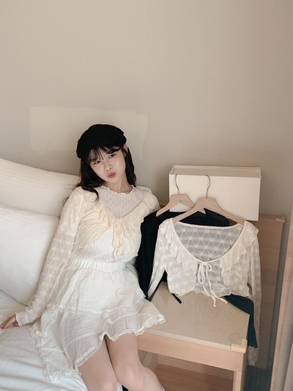 溫柔女神 翻領提花罩衫 