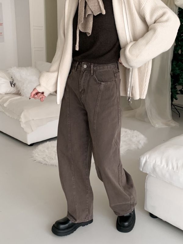 甜栗線條 顯瘦彎刀褲 高腰修身 秋冬百搭長褲（3色） 