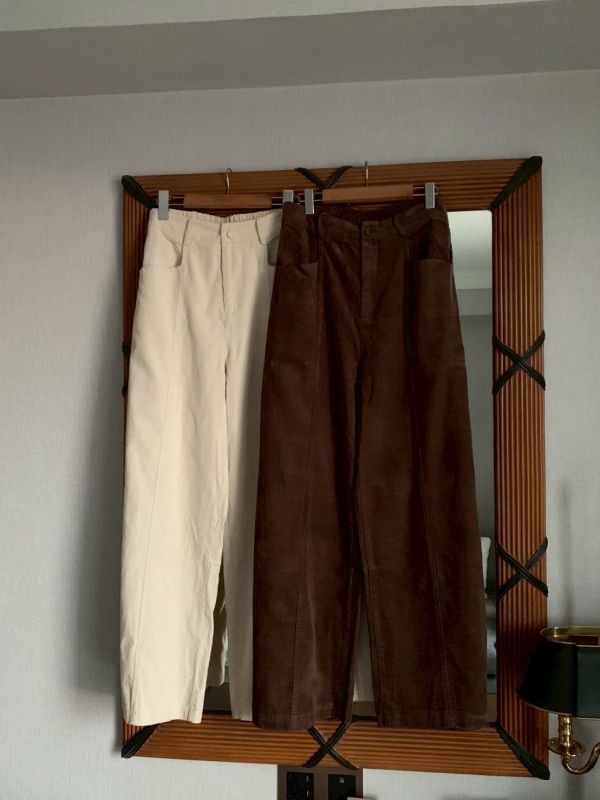 自訂款 煙燻玫瑰 暖光燈芯絨直筒寬褲 溫柔與質感的冬日組合 