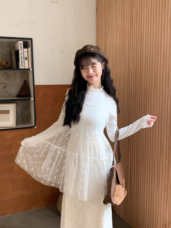 夢境花紗 兩件套上衣+花花罩衫 