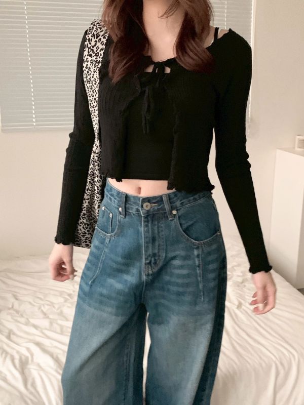 質感日常 薄針織綁帶外套＋吊帶套裝 兩件式上衣組(4色） 