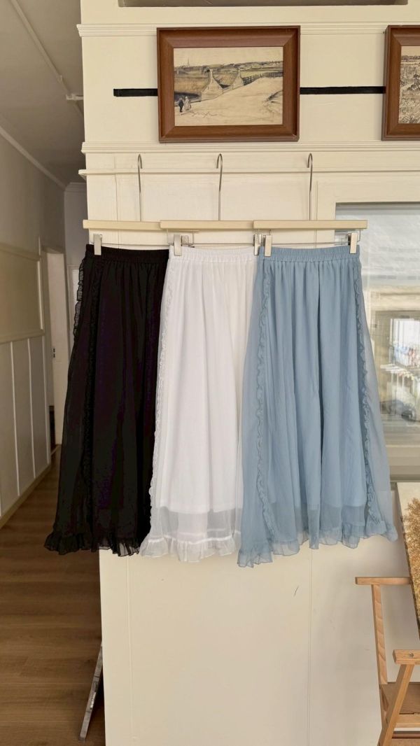 輕霧漫步 荷葉裙 韓系飄逸顯瘦長裙 百搭氣質半身裙（3色） 