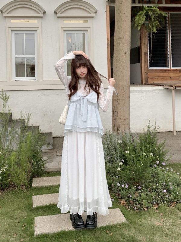 輕霧漫步 荷葉裙 韓系飄逸顯瘦長裙 百搭氣質半身裙（3色） 