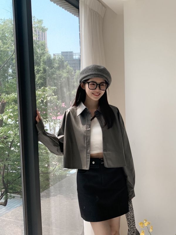 霧光森林 短板排扣皮外套(3色) 