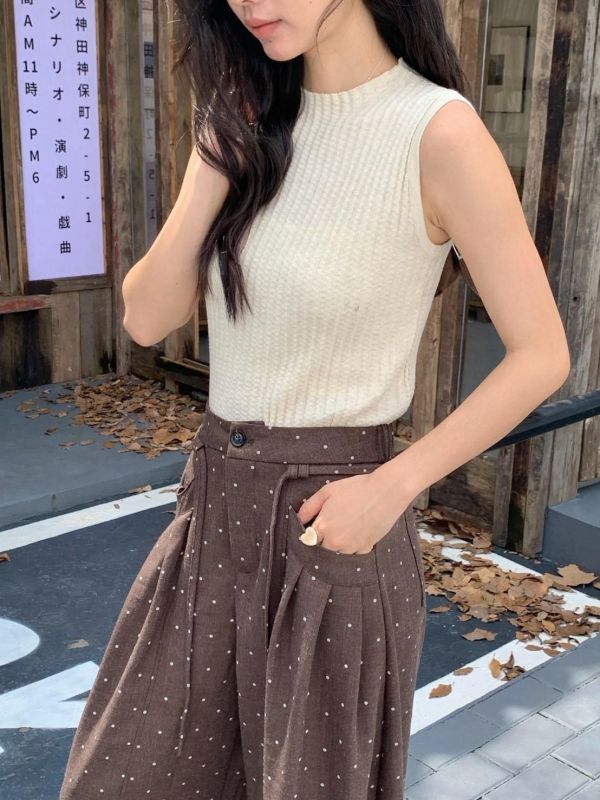 秋日極簡羊絨背心 半高領坑條無袖針織上衣 韓系修身疊穿背心(5色） 