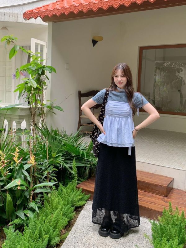 鈴蘭微光 綁帶細肩背心 收腰顯瘦 輕甜傘擺背心（2色） 