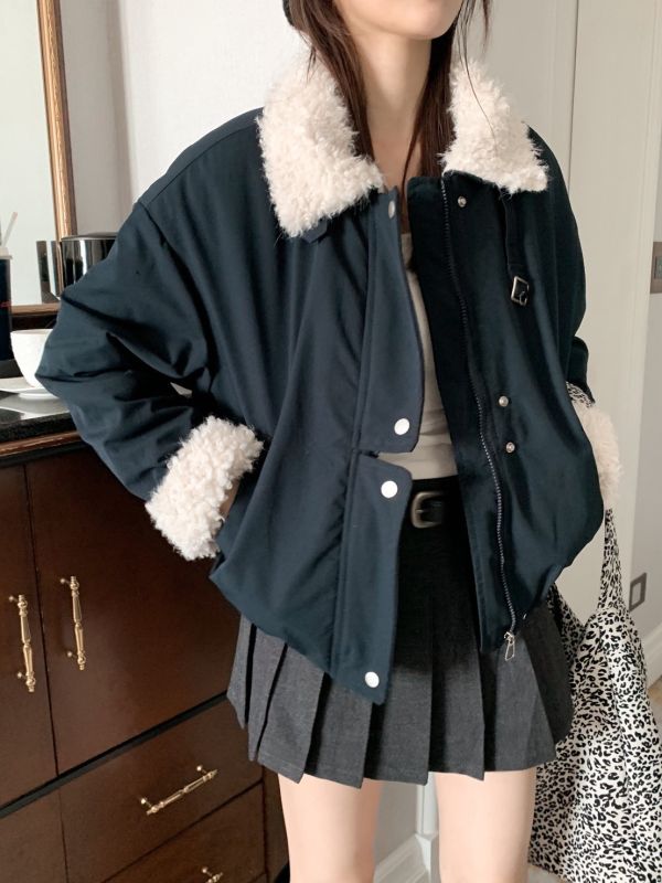 奶霜暖語 毛毛領短版外套 保暖小澎設計（3色） 