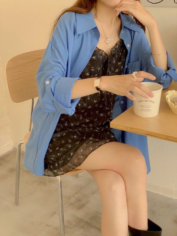 仲夏筆記 星空碎花不規則洋裝+襯衫(不拆賣) 