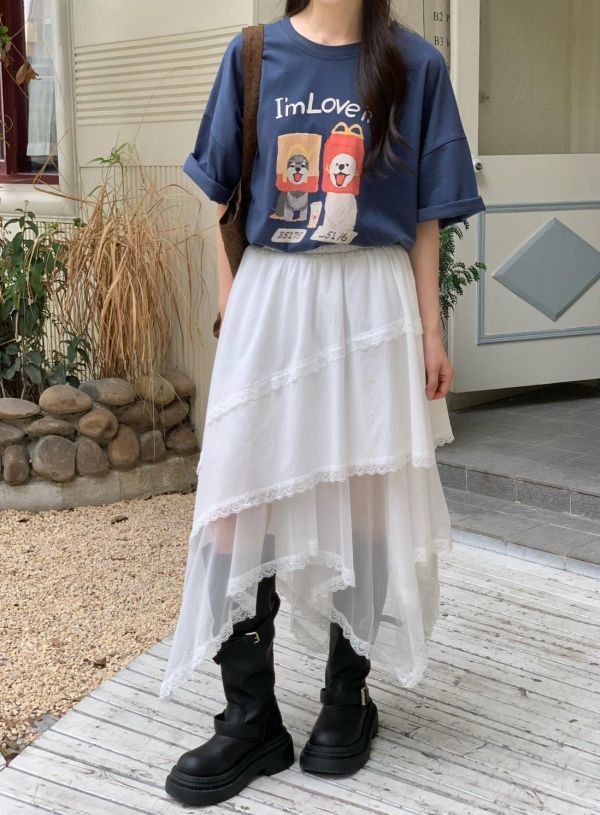 剛剛好的溫柔不規則長裙 韓系飄逸高腰裙 氣質層次穿搭（2色） 