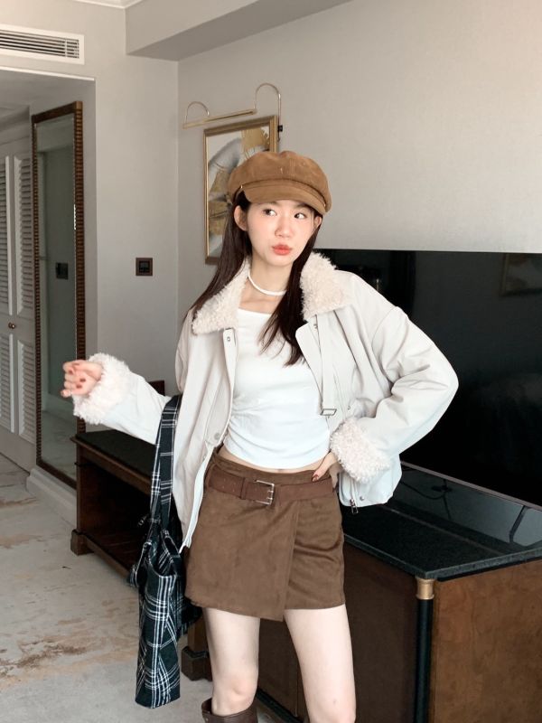 奶霜暖語 毛毛領短版外套 保暖小澎設計（3色） 