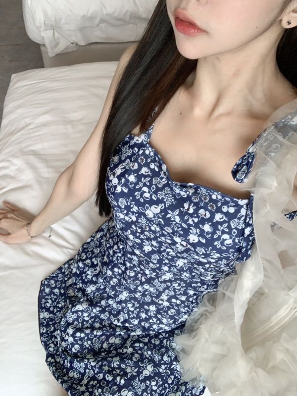 沁藍之夏 藍莓綁帶連身花花套組泳裝 