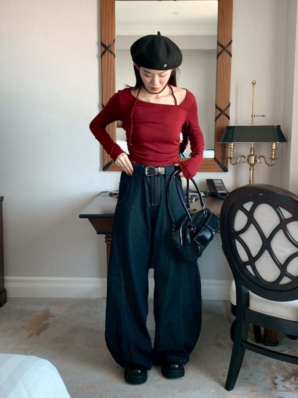 城市深藍 復古大寬褲 走路自帶帥氣風（S-2XL) 